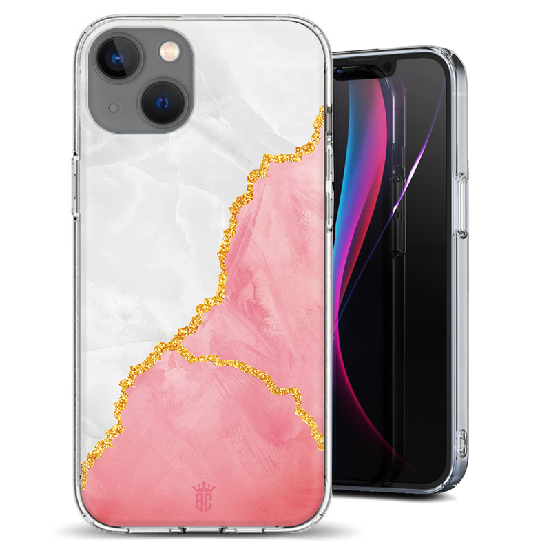 Θήκη Back Cover Apple iPhone 13 Marble White Pink Glitter