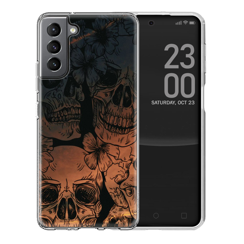 Θήκη Back Cover Samsung Galaxy S21 Skull Flowers D2