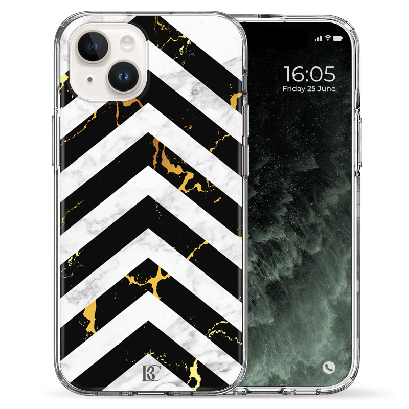 Θήκη Back Cover Apple iPhone Apple iPhone 15 Marble Black White Gold Lines 1.png
