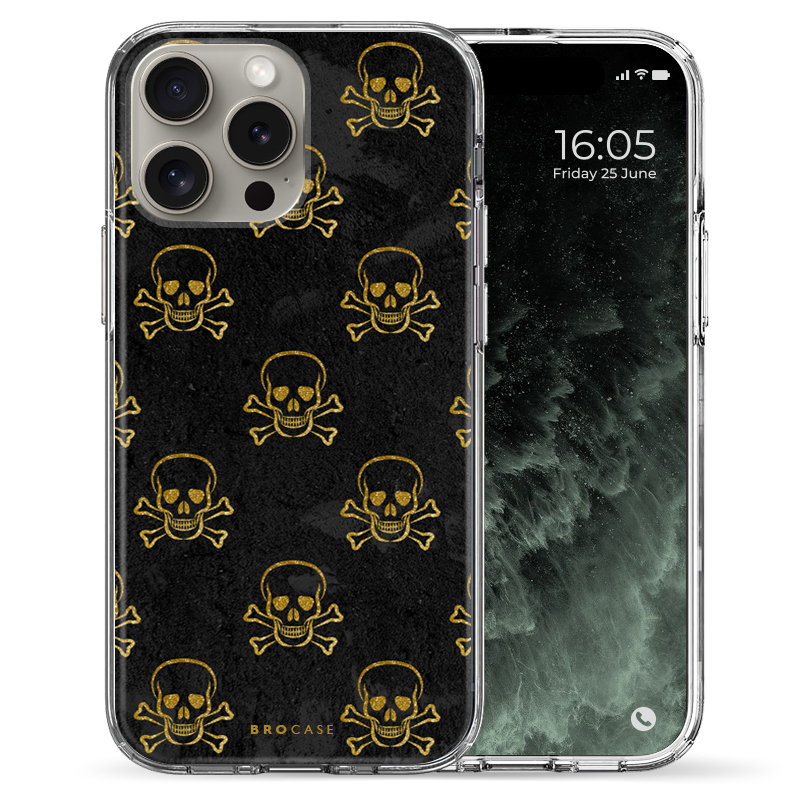 Θήκη Back Cover Apple iPhone Apple iPhone 15 Pro Max Pattern Skull Black Gold 2.png